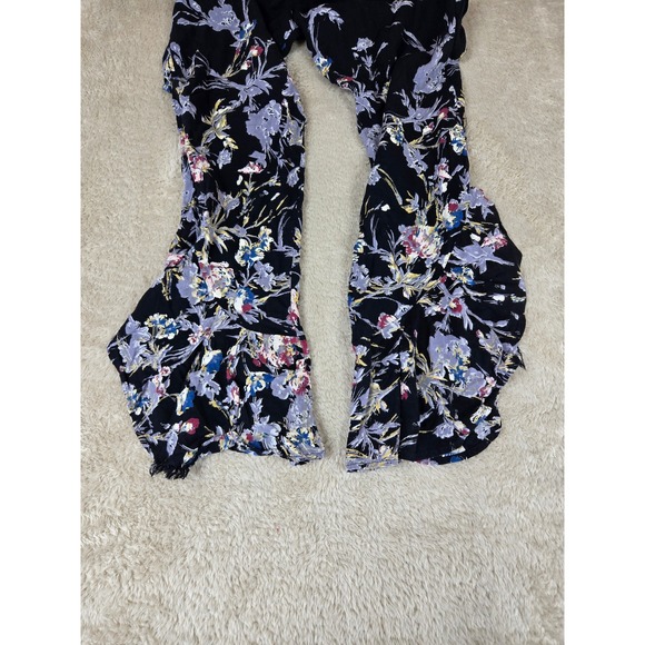 Angie Womens Floral Ruffle Bell Bottom Flare Pants Black Purple Size M - Picture 10 of 13